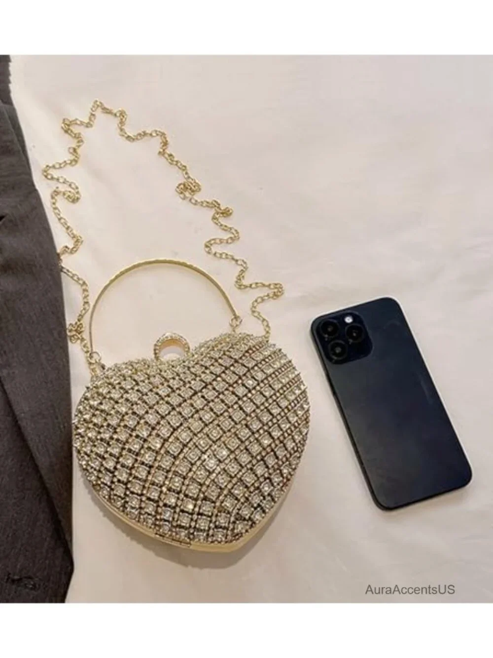 Rhinestone Heart Shape Clutch Evening Bag Prom Wedding Party